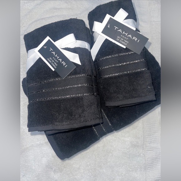 Tahari Home 6 Pc Towel Set 2 Bath 2 Hand 2 Fingertip Cotton Solid Black NWT - Picture 2 of 7